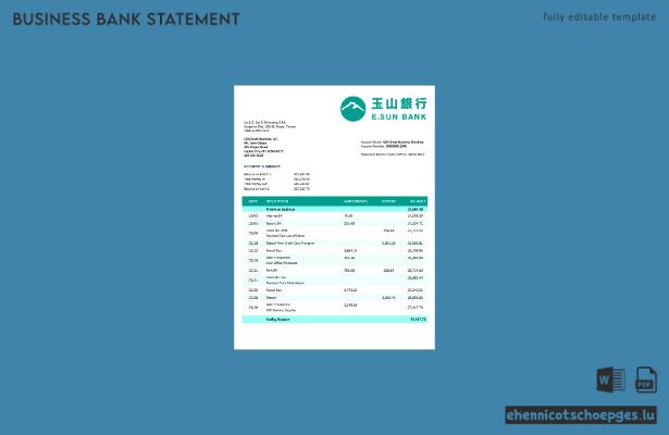 E.SUN Commercial Bank Geschäftskontoauszug – Beispielvorschau (Word und PDF)
